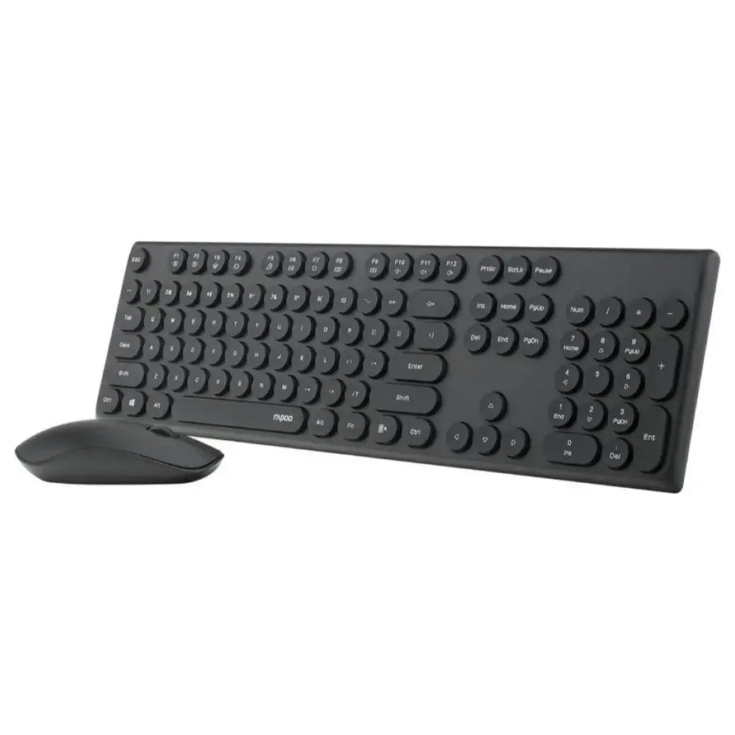 Rapoo X260S Wireless Optical Mouse and Keyboard Combo, 2.4G Wireless, 10M Range, Spill-Resistant, Retro Round Key Cap, 1000 DPI, Black