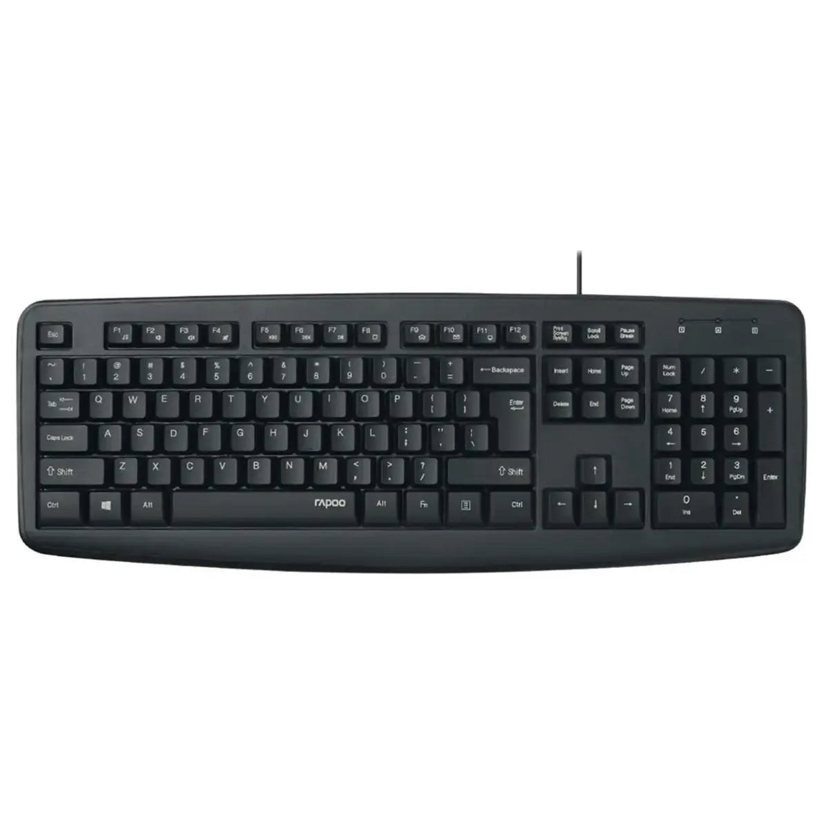 Rapoo NK2600 Wired USB Keyboard, Full-Size, Spill-Resistant, Laser Carved Keycaps, LED Caps Lock Indicator, Black