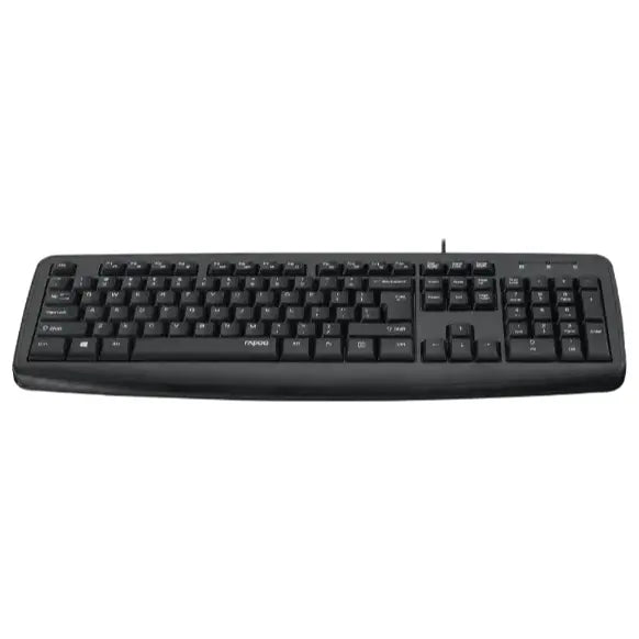 Rapoo NK2600 Wired USB Keyboard, Full-Size, Spill-Resistant, Laser Carved Keycaps, LED Caps Lock Indicator, Black