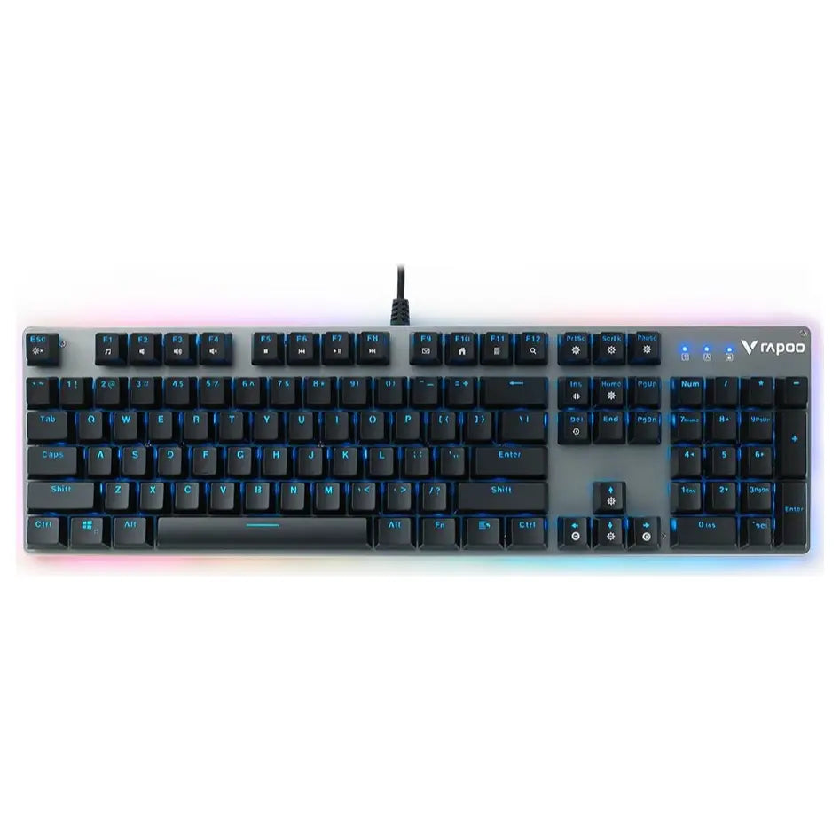 Rapoo V520 Backlit Mechanical Gaming Keyboard, Wired Full Size 104 Keys, 104-Key Anti-Ghosting, Mixed-Color Backlighting, Metal Base Black