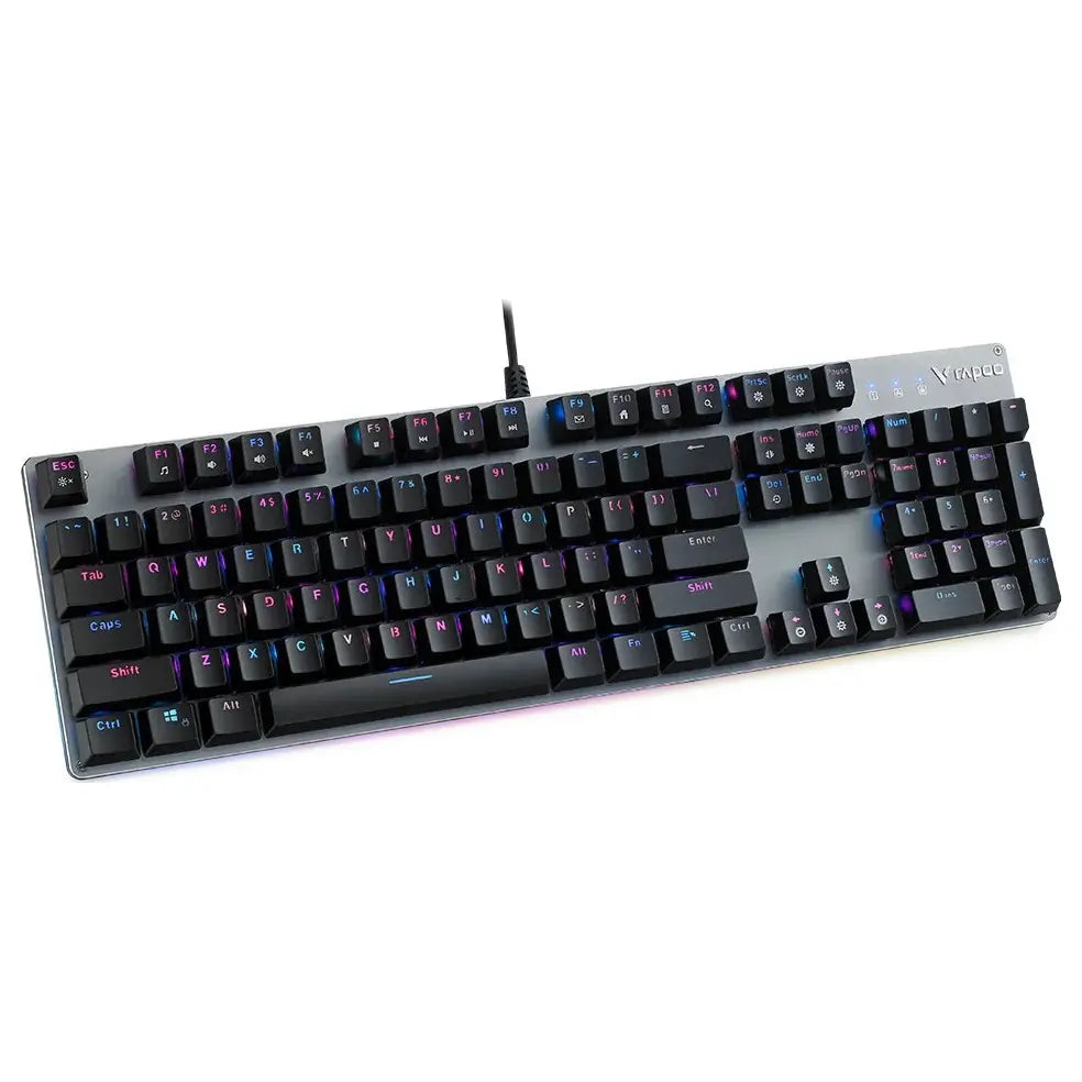 Rapoo V520 Backlit Mechanical Gaming Keyboard, Wired Full Size 104 Keys, 104-Key Anti-Ghosting, Mixed-Color Backlighting, Metal Base Black