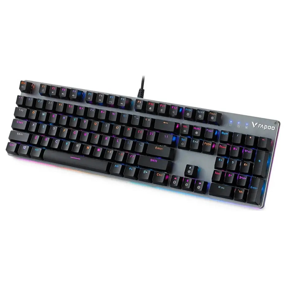 Rapoo V520 Backlit Mechanical Gaming Keyboard, Wired Full Size 104 Keys, 104-Key Anti-Ghosting, Mixed-Color Backlighting, Metal Base Black