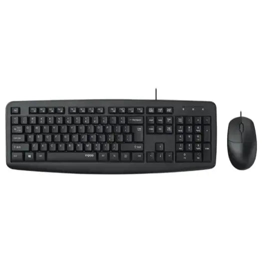 Rapoo NX1600 Wired Keyboard, Wired Optical Mouse and Keyboard Combo, Full-Sized Ergonomic Keyboard With Palm Rest, Spill-Resistant Design, FN Multimedia Hotkeys, 1000 DPI Sensor