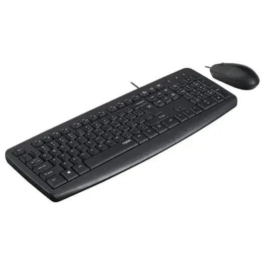 Rapoo NX1600 Wired Keyboard, Wired Optical Mouse and Keyboard Combo, Full-Sized Ergonomic Keyboard With Palm Rest, Spill-Resistant Design, FN Multimedia Hotkeys, 1000 DPI Sensor