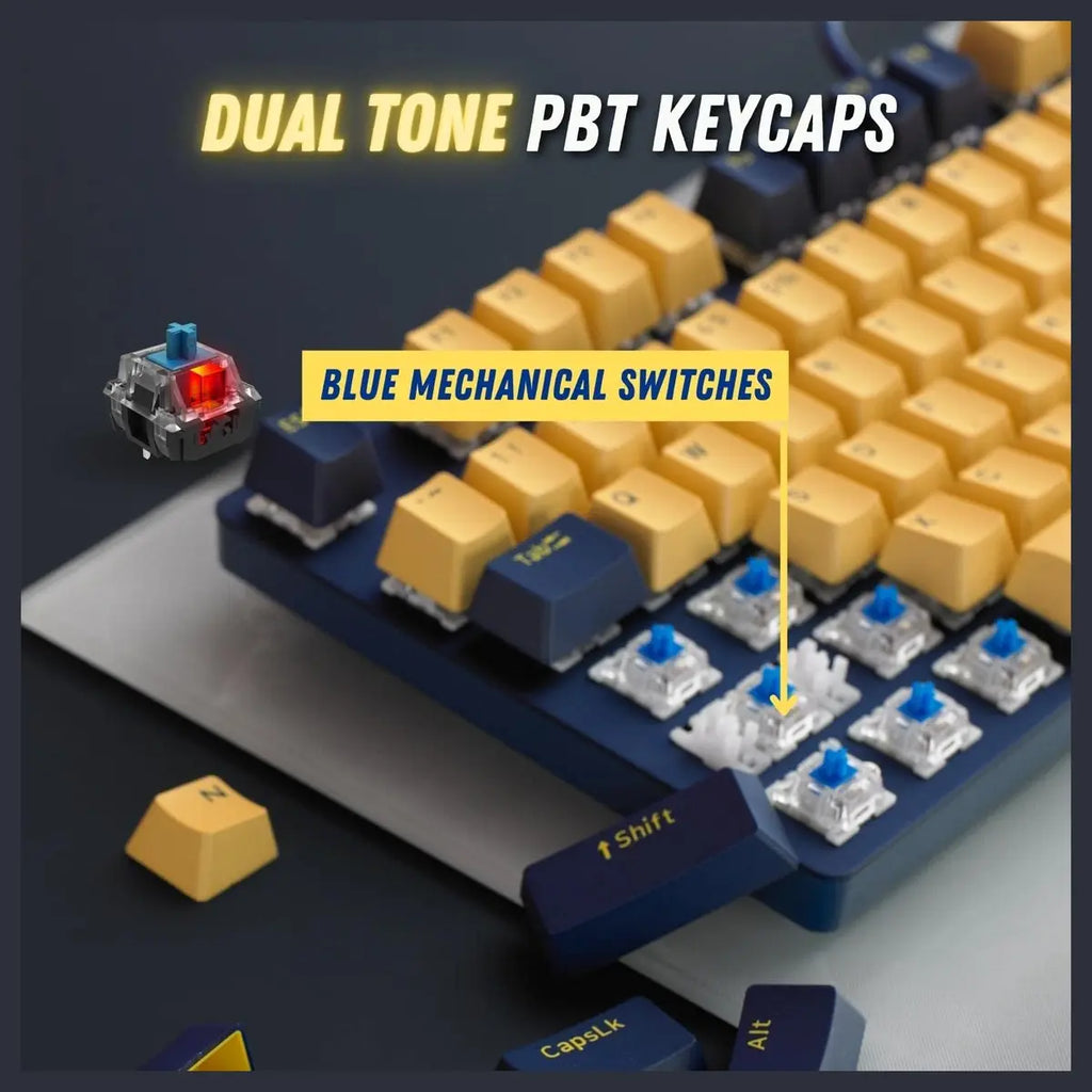 Rapoo V500 PRO RGB Backlit Wired Mechanical Gaming Keyboard, Mechanical Keys, 60 Million Key Life, All-Key Anti-Ghosting, Spill-Resistant, Yellow Blue