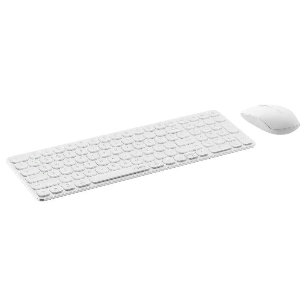 Rapoo 9320M Multi-Mode Wireless Optical Mouse and Keyboard Combo, Bluetooth 3.0/4.0 and 2.4GHz, 1300 DPI, Spill-Resistant Ultra-Slim 4.9mm Keyboard, White