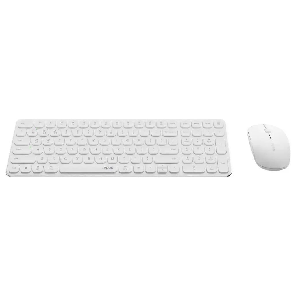 Rapoo 9320M Multi-Mode Wireless Optical Mouse and Keyboard Combo, Bluetooth 3.0/4.0 and 2.4GHz, 1300 DPI, Spill-Resistant Ultra-Slim 4.9mm Keyboard, White