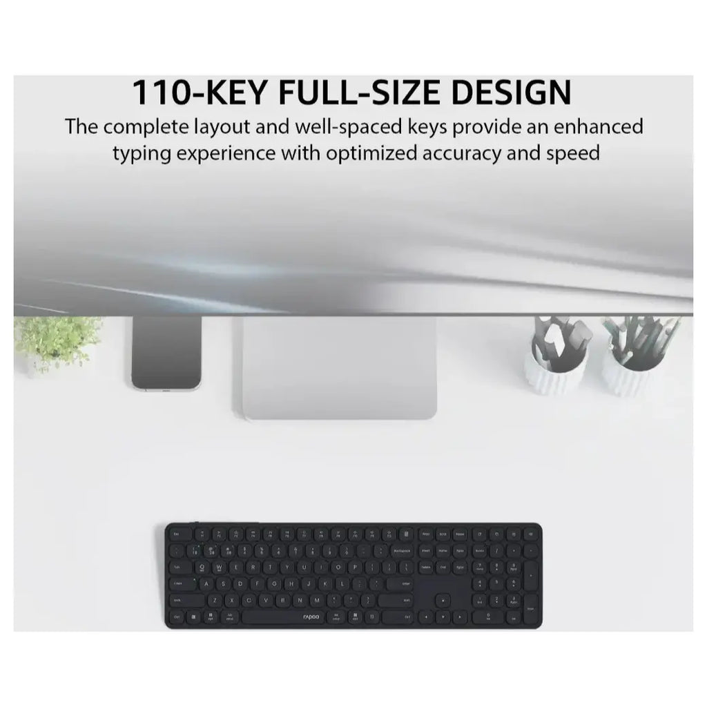 Rapoo E9550L Multi-Device Wireless Blade Series 110-Key Ultra-Thin Keyboard, Bluetooth 4.0/5.0 And 2.4GHz, Aluminum Alloy Frame, 5.3mm, 110-Key Compact Layout