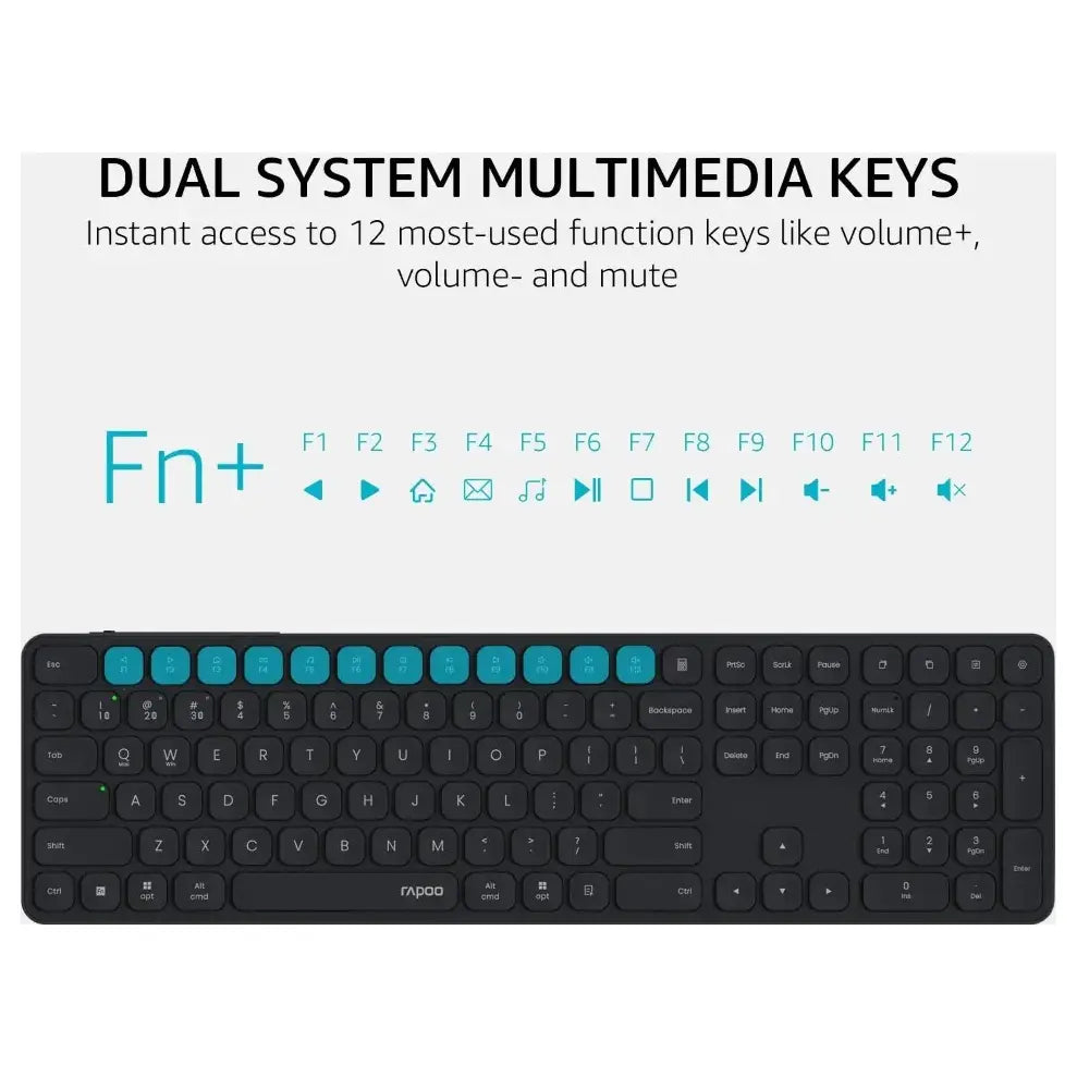 Rapoo E9550L Multi-Device Wireless Blade Series 110-Key Ultra-Thin Keyboard, Bluetooth 4.0/5.0 And 2.4GHz, Aluminum Alloy Frame, 5.3mm, 110-Key Compact Layout