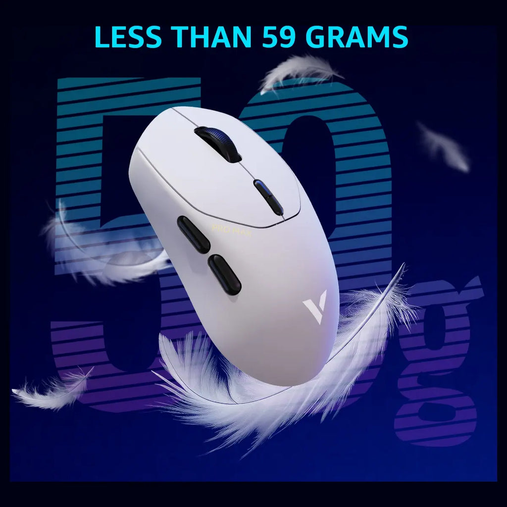 Rapoo VT1 Pro Max Wireless Gaming Mouse, 8K Wired and 4K Wireless, V+ Wireless 0.25ms 10m+ Range, 50-30,000 DPI, 9 Programmable Buttons, White