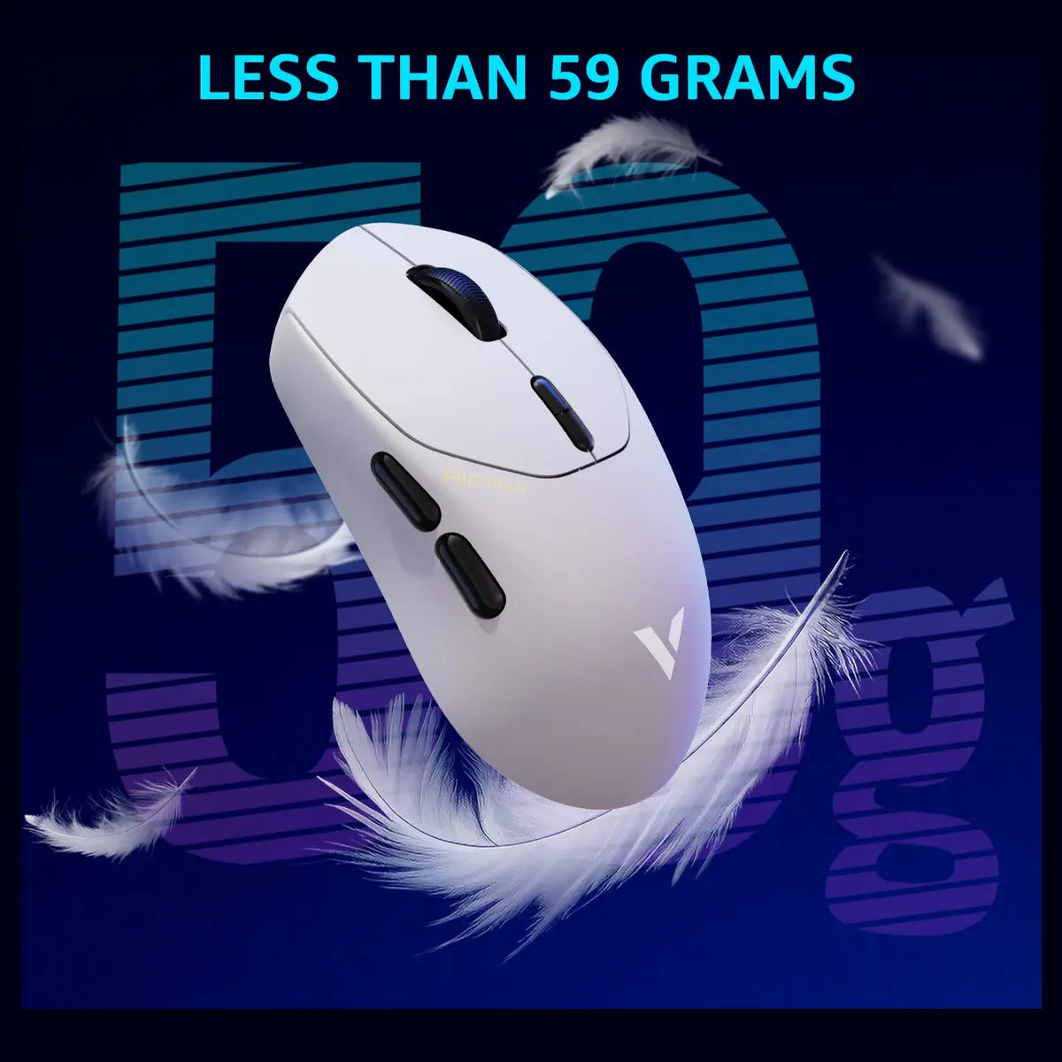 Rapoo VT1 Pro Max Wireless Gaming Mouse, 8K Wired and 4K Wireless, V+ Wireless 0.25ms 10m+ Range, 50-30,000 DPI, 9 Programmable Buttons, White