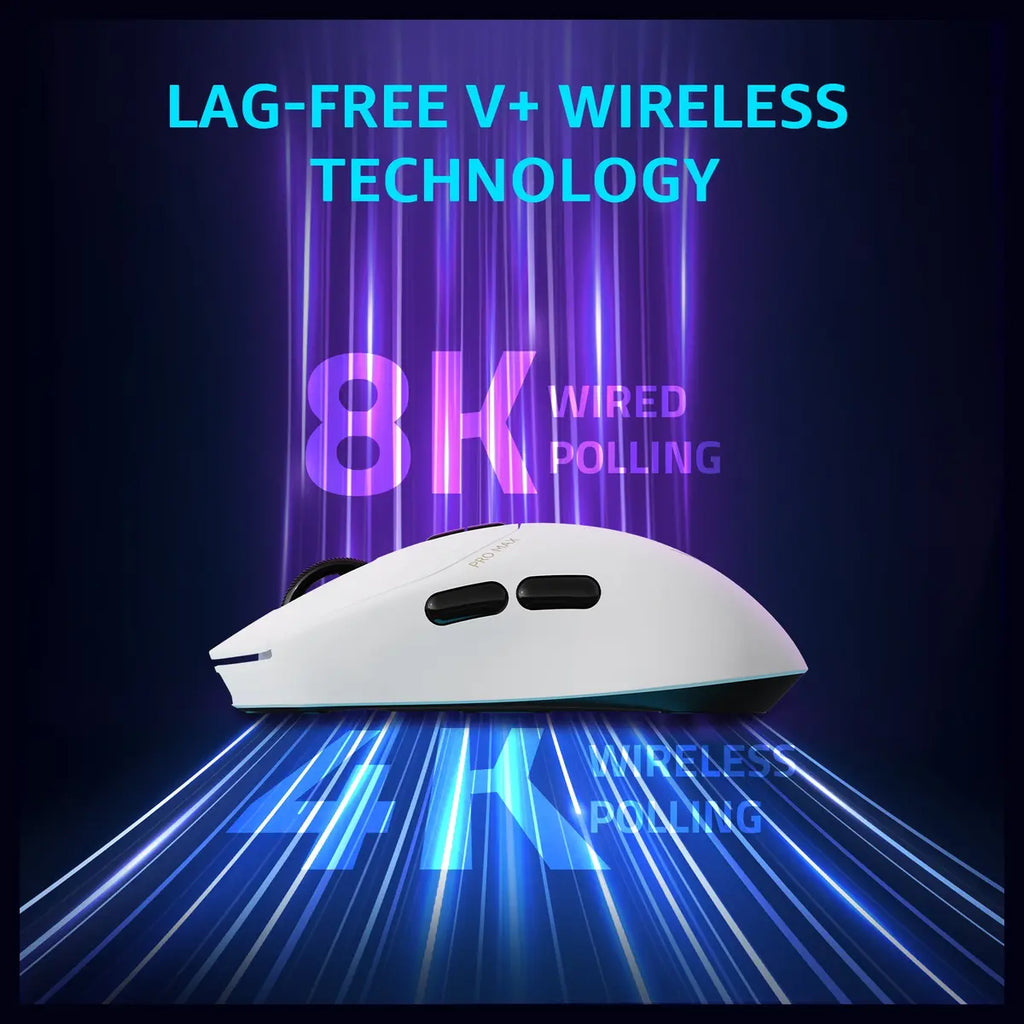 Rapoo VT1 Pro Max Wireless Gaming Mouse, 8K Wired and 4K Wireless, V+ Wireless 0.25ms 10m+ Range, 50-30,000 DPI, 9 Programmable Buttons, White