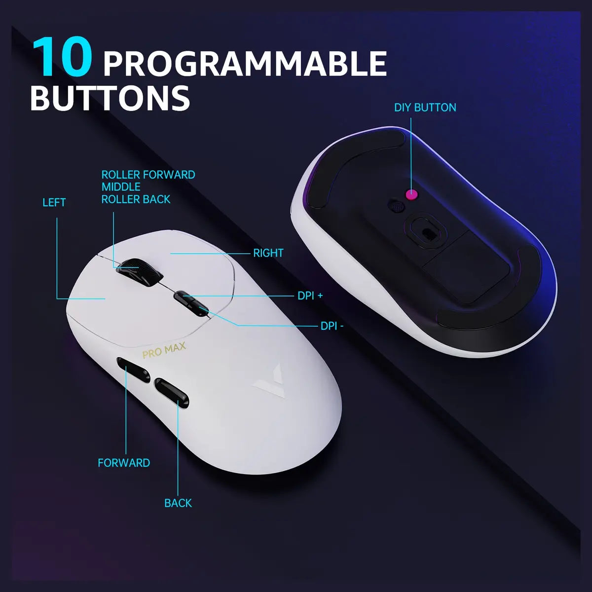 Rapoo VT1 Pro Max Wireless Gaming Mouse, 8K Wired and 4K Wireless, V+ Wireless 0.25ms 10m+ Range, 50-30,000 DPI, 9 Programmable Buttons, White