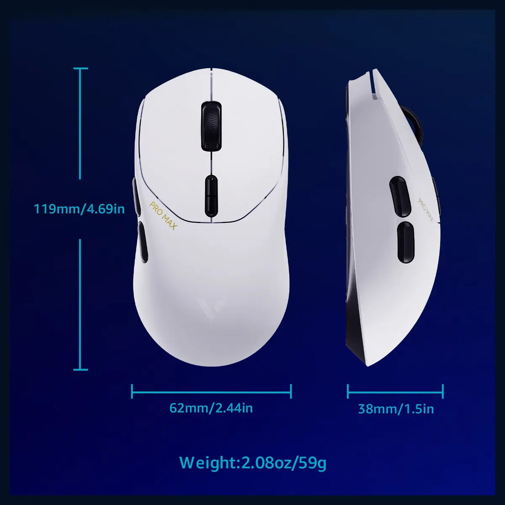 Rapoo VT1 Pro Max Wireless Gaming Mouse, 8K Wired and 4K Wireless, V+ Wireless 0.25ms 10m+ Range, 50-30,000 DPI, 9 Programmable Buttons, White