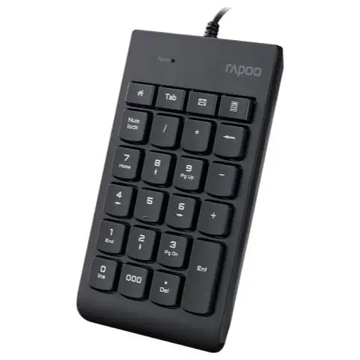 Rapoo K10 Numeric Keyboard, USB 3.0 Plug and Play, 23-Key Multimedia Keys, Non-Slip Silicone, Ergonomic Design, Laser Carved Keycap, Black