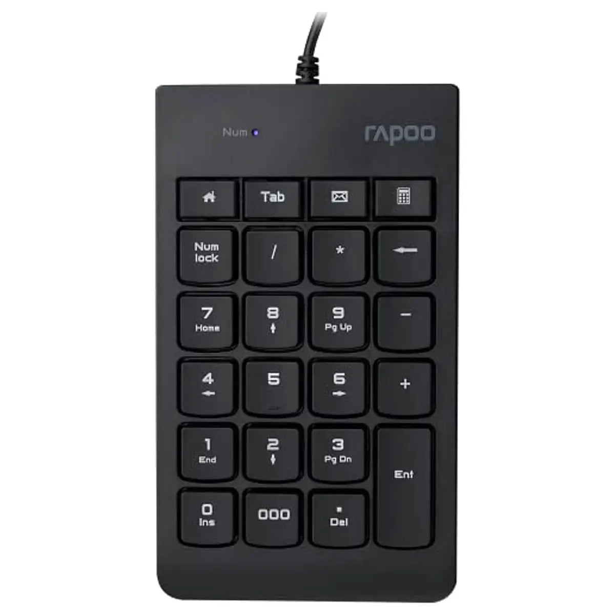 Rapoo K10 Numeric Keyboard, USB 3.0 Plug and Play, 23-Key Multimedia Keys, Non-Slip Silicone, Ergonomic Design, Laser Carved Keycap, Black