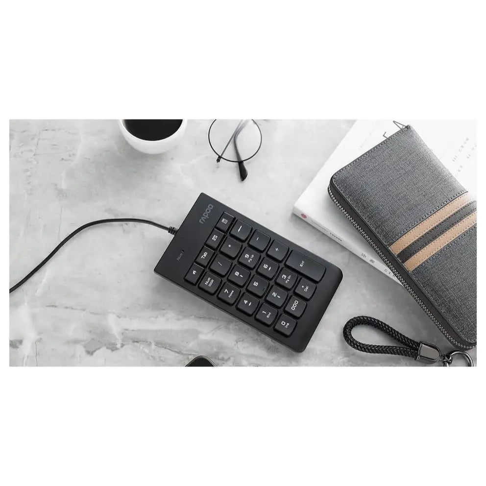 Rapoo K10 Numeric Keyboard, USB 3.0 Plug and Play, 23-Key Multimedia Keys, Non-Slip Silicone, Ergonomic Design, Laser Carved Keycap, Black