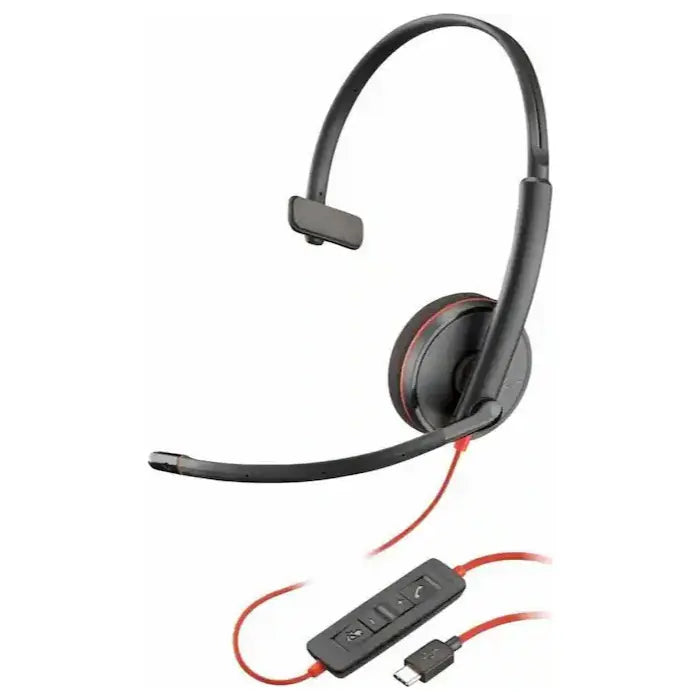HP Poly Blackwire 3210 USB-C Monaural Headset w/Adapter, Wired On-Ear, Built-In Omni Mic, 32 Ohm, 5.2ft Cable, Black, 8X214A6