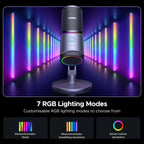 UGREEN Microphone for PC, USB Condenser Microphone, 24bit/96kHz, Cardioid Polar Pattern, RGB Lights, Mute Button, Volume Control, Headphone Jack, Model 35629