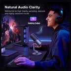 UGREEN Microphone for PC, USB Condenser Microphone, 24bit/96kHz, Cardioid Polar Pattern, RGB Lights, Mute Button, Volume Control, Headphone Jack, Model 35629