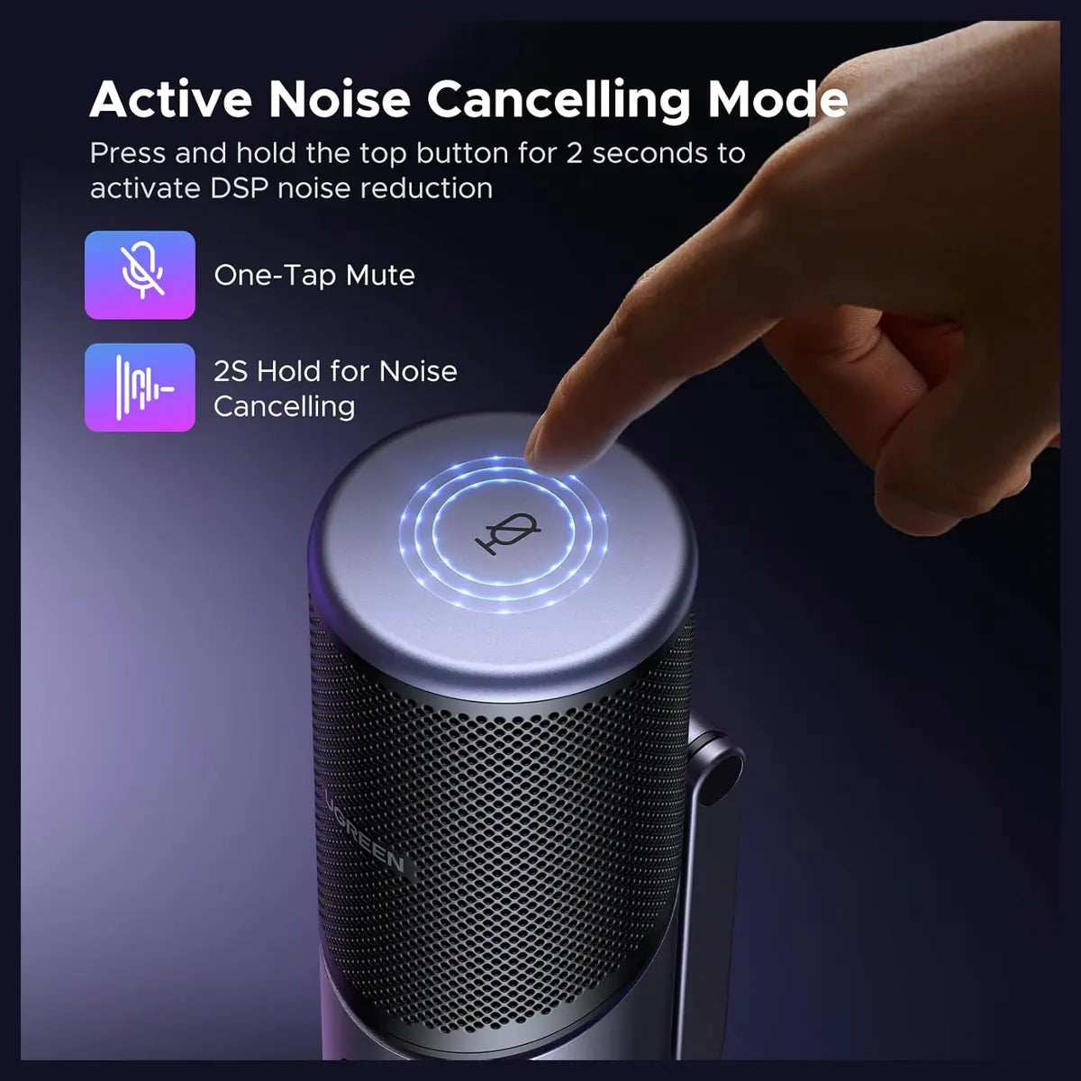UGREEN Microphone for PC, USB Condenser Microphone, 24bit/96kHz, Cardioid Polar Pattern, RGB Lights, Mute Button, Volume Control, Headphone Jack, Model 35629