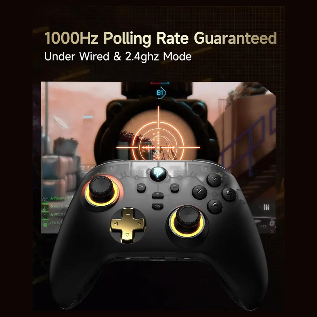 EasySMX D05 Multiplatform Gaming Controller with Charging Dock, Hall Effect Joysticks and Triggers, Wireless Bluetooth 5.3 or 2.4G Dongle, 1000Hz Polling Rate, RGB Lighting, Black