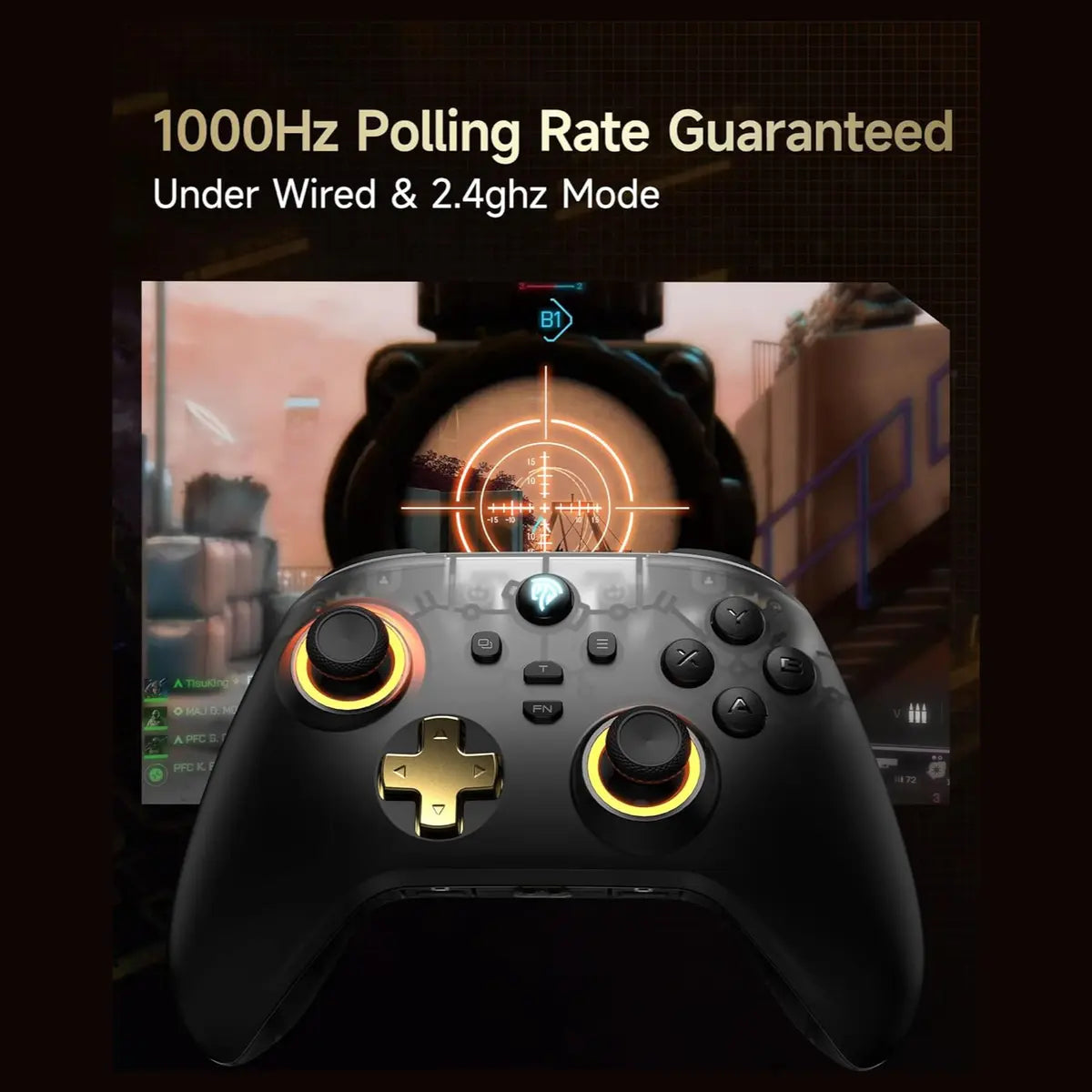 EasySMX D05 Multiplatform Gaming Controller with Charging Dock, Hall Effect Joysticks and Triggers, Wireless Bluetooth 5.3 or 2.4G Dongle, 1000Hz Polling Rate, RGB Lighting, Black
