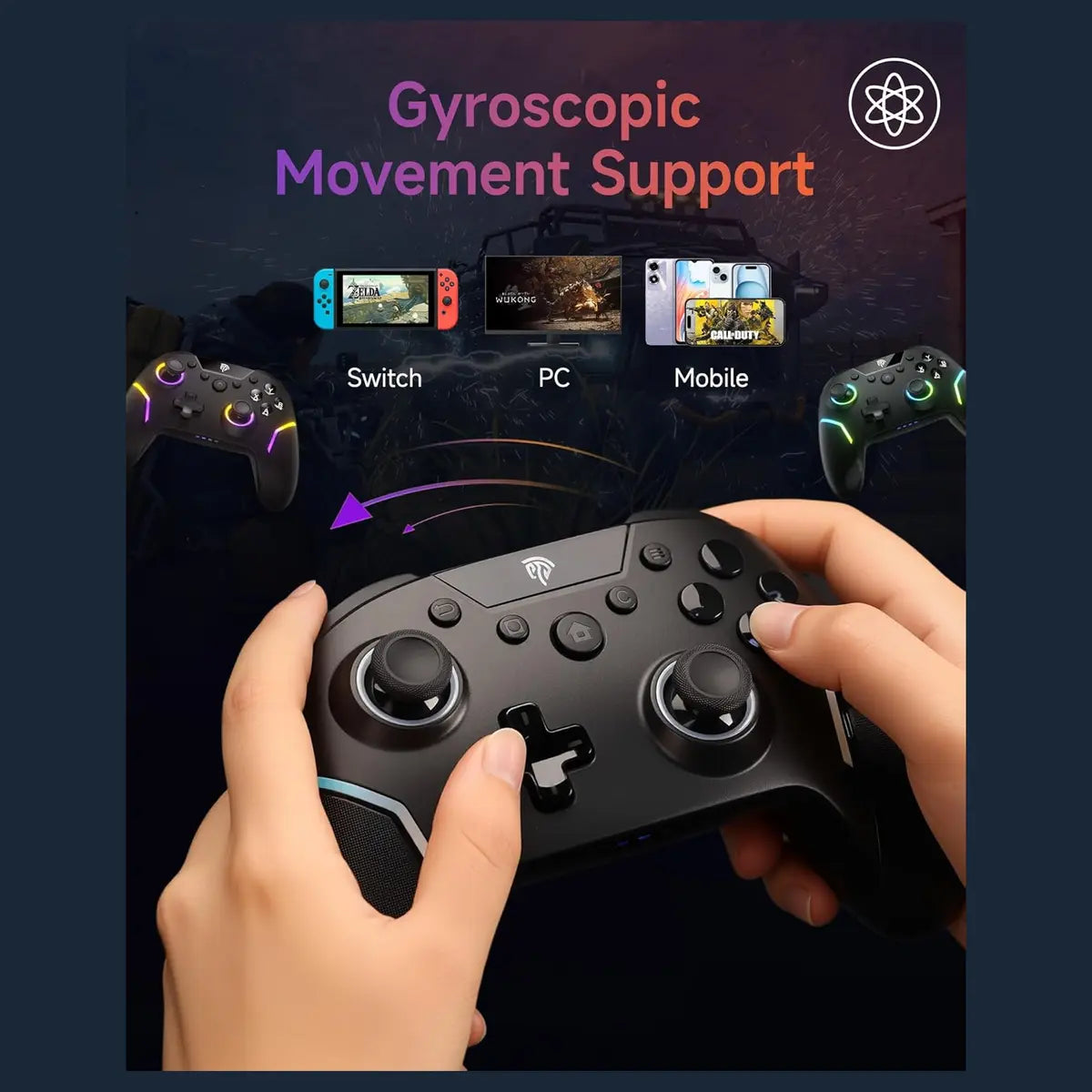 EasySMX X20 Wireless Gaming Controller, RGB Backlit, 2-Stage Hall Effect Sticks, 1000Hz Polling Rate, 6-Axis Gyro, Mecha-Tactile Buttons, Black RGB