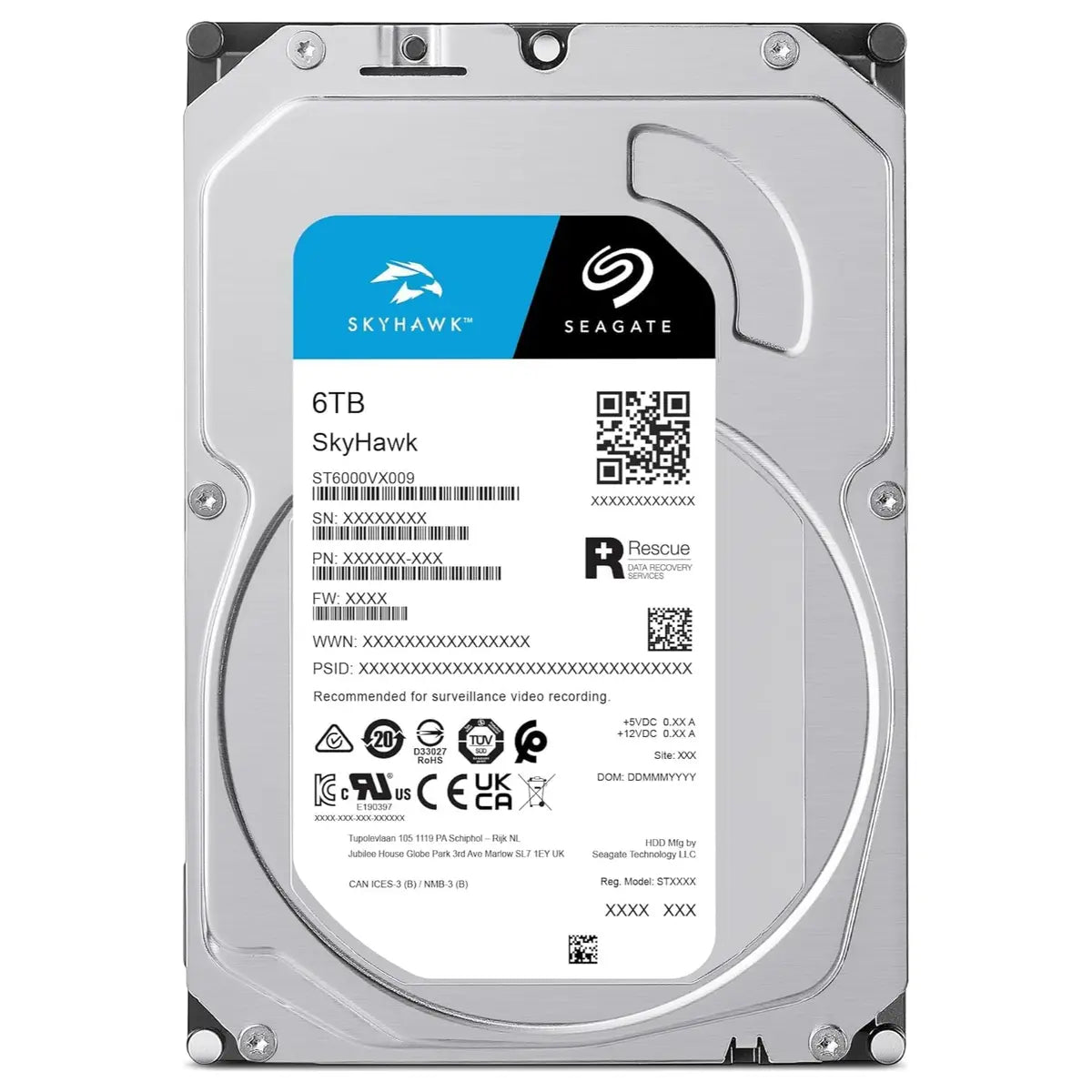 Seagate SkyHawk 6TB Surveillance Internal Hard Drive HDD, 3.5 Inch, SATA 6Gb/s, 256MB Cache, 7200RPM, ST6000VX009