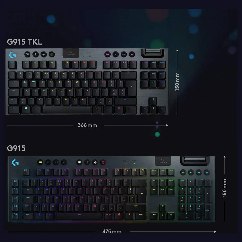 Logitech G915 TKL Tenkeyless Mechanical Gaming Keyboard, LIGHTSPEED Wireless and Bluetooth, LIGHTSYNC RGB 16.8M Colors, GL Tactile Low Profile Switch, Black 920-009495