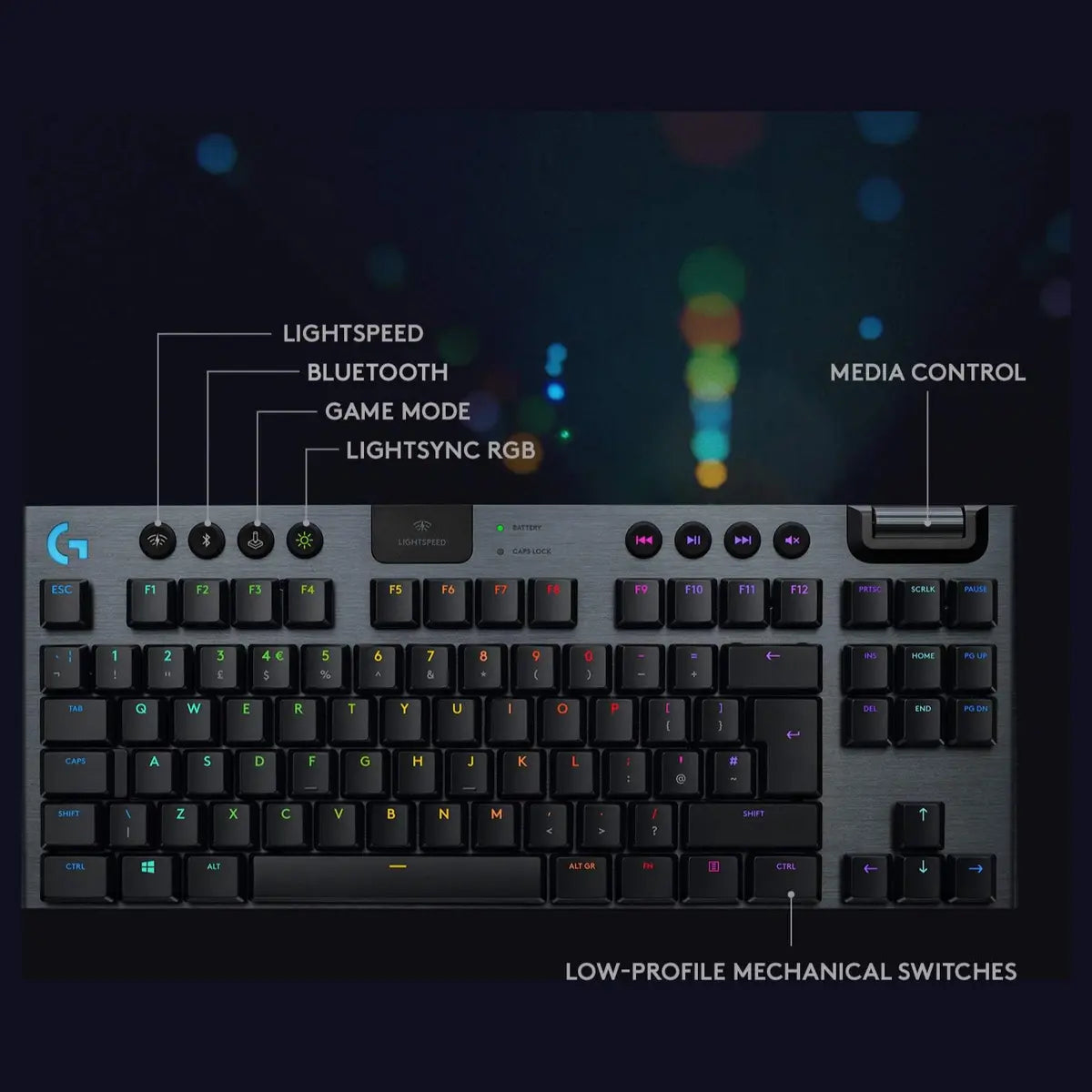 Logitech G915 TKL Tenkeyless Mechanical Gaming Keyboard, LIGHTSPEED Wireless and Bluetooth, LIGHTSYNC RGB 16.8M Colors, GL Tactile Low Profile Switch, Black 920-009495