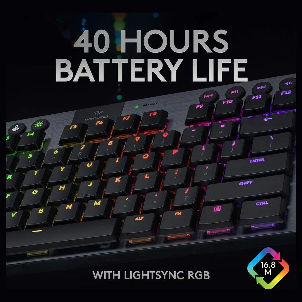 Logitech G915 TKL Tenkeyless Mechanical Gaming Keyboard, LIGHTSPEED Wireless and Bluetooth, LIGHTSYNC RGB 16.8M Colors, GL Tactile Low Profile Switch, Black 920-009495