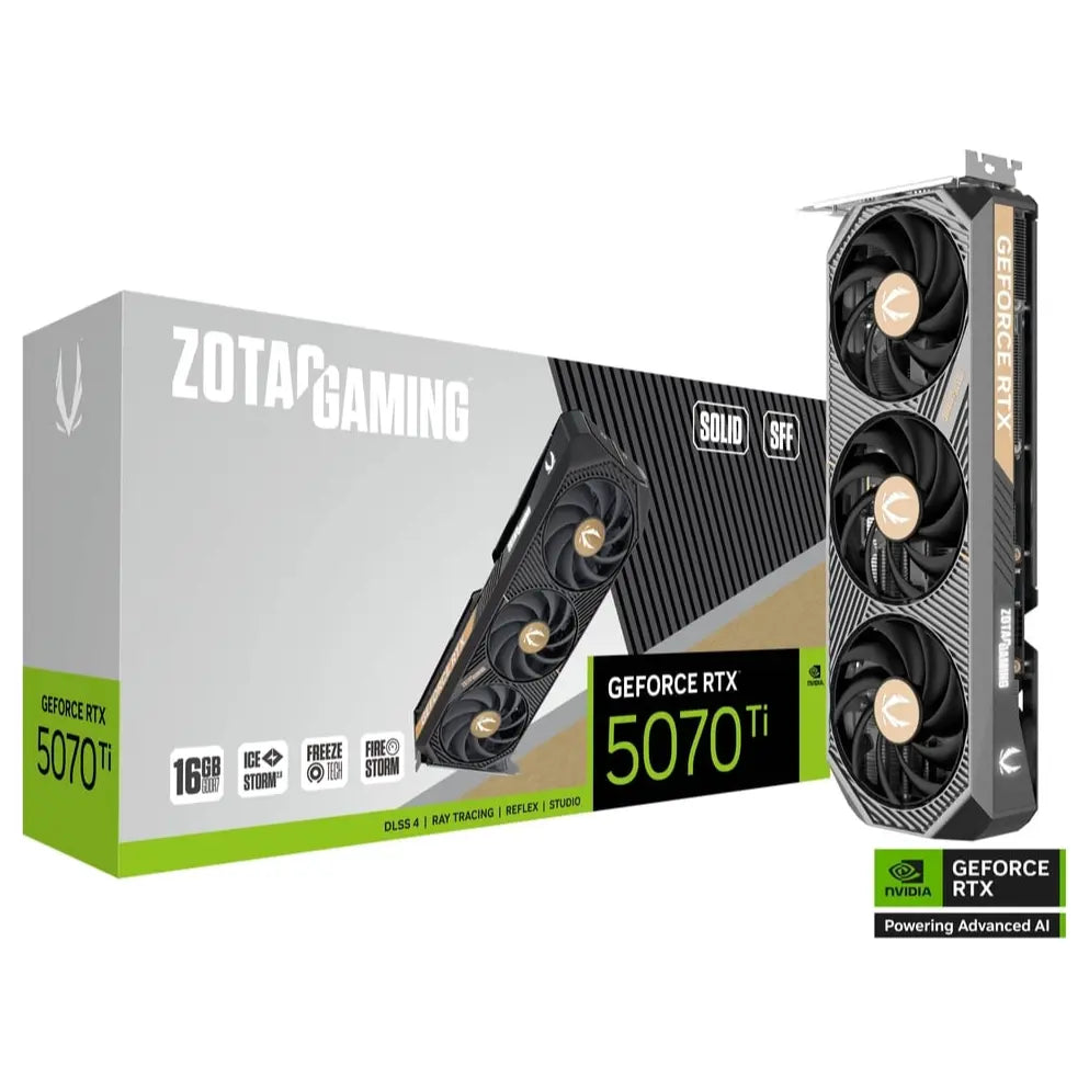 ZOTAC GAMING GeForce RTX 5070 Ti SOLID SFF Video Graphics Card, 16GB GDDR7, 256-Bit, 8960 CUDA Cores, PCI Express 5.0 x16, ZT-B50710D3-10P