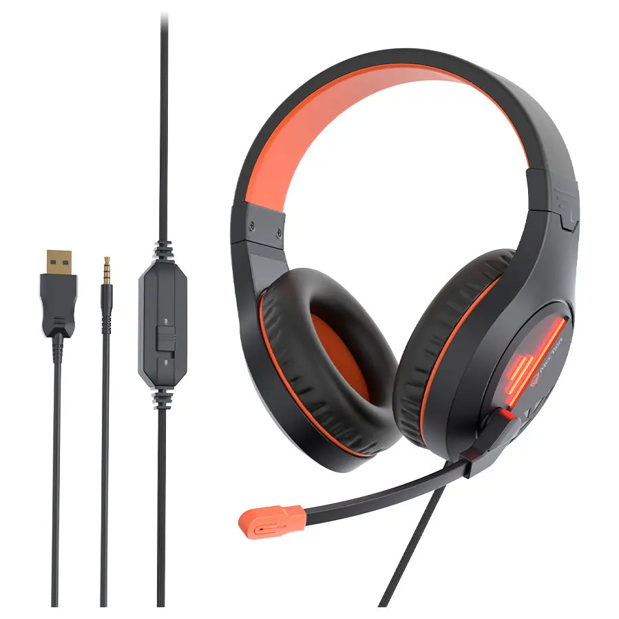 Meetion MT-HP021 Stereo Gaming Headset with Mic, 50mm Speaker, Noise Reduction Microphone, 3.5mm Stereo Jack Plus USB, Black Orange