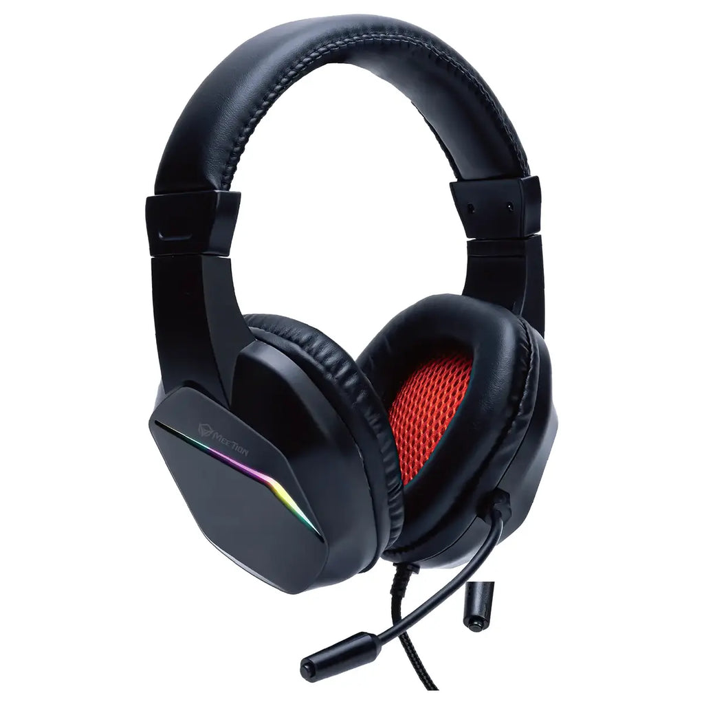 Meetion HP022 Noise-Cancelling RGB Wired Gaming Headset, 40mm Drivers, Gaming Stereo Sound, Dual USB and 3.5mm Jack, 1.8m Braided Cable