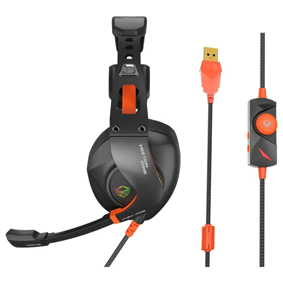 Meetion HP099 Gaming Headset, 7.1 Virtual Surround Sound, 50mm Speaker Drivers, RGB Backlit, Omni-Directional Noise-Cancelling Microphone, Multi-Function Wired Controller, Black