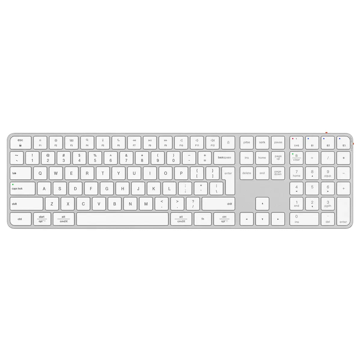 Meetion IKey K230 Ultra-Slim Dual Mode Wireless Keyboard, 109-Key Full-Sized Layout, 2.4G Wireless Plus 3-Channel Bluetooth 4-Device Switching, Scissor Key Switch, Silver and White