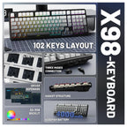 ATTACK SHARK X98 Full-Size Wireless Mechanical Keyboard, 102 Keys Tri-Mode Bluetooth 5.0 2.4G USB-C, Upgraded Gasket-Mount, Hot-Swappable 3/5 Pin, 4000mAh, South-Facing RGB, Starlight White