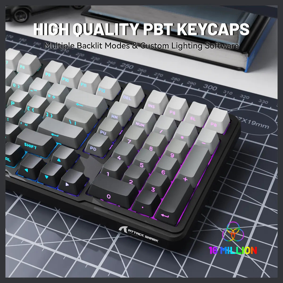 ATTACK SHARK X98 Full-Size Wireless Mechanical Keyboard, 102 Keys Tri-Mode Bluetooth 5.0 2.4G USB-C, Upgraded Gasket-Mount, Hot-Swappable 3/5 Pin, 4000mAh, South-Facing RGB, Starlight White