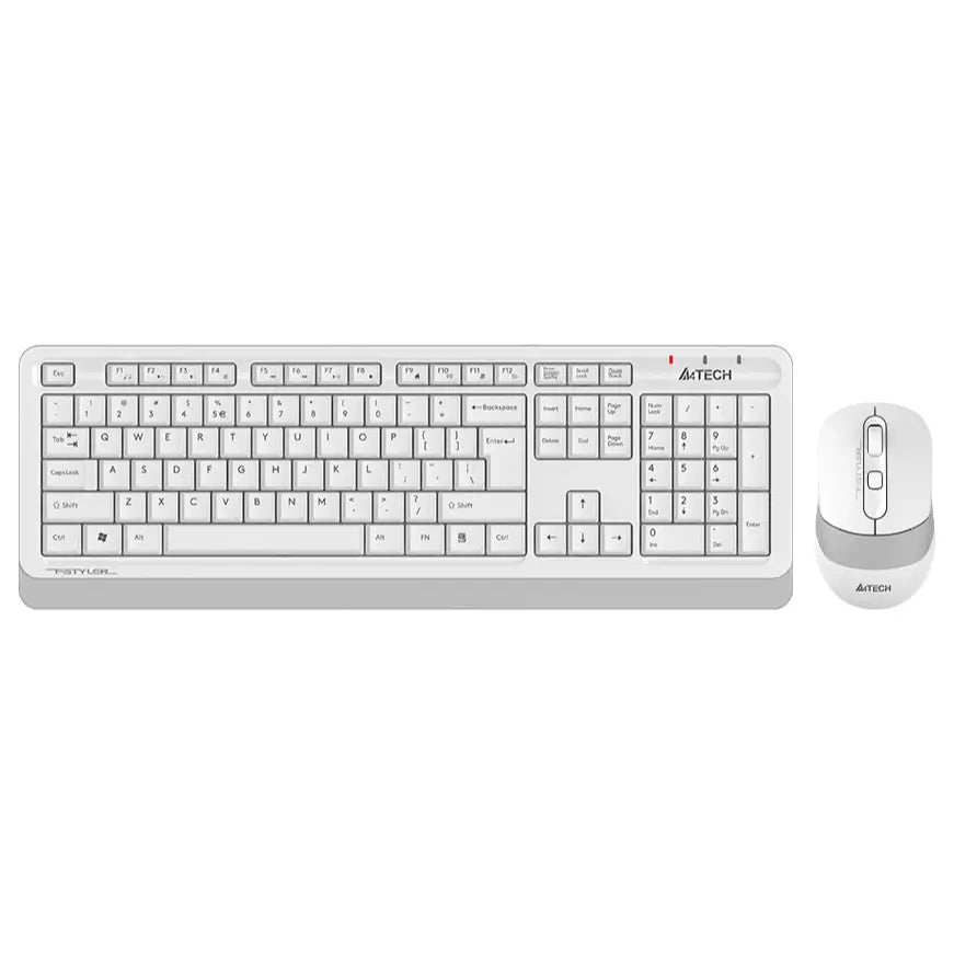 A4Tech Fstyler FG1010S Wireless Desktop Set, 2.4GHz Nano Receiver, 1200/1600/2000 DPI, Silent Clicks, White