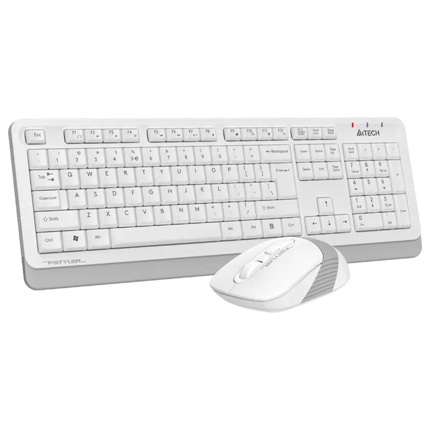 A4Tech Fstyler FG1010S Wireless Desktop Set, 2.4GHz Nano Receiver, 1200/1600/2000 DPI, Silent Clicks, White