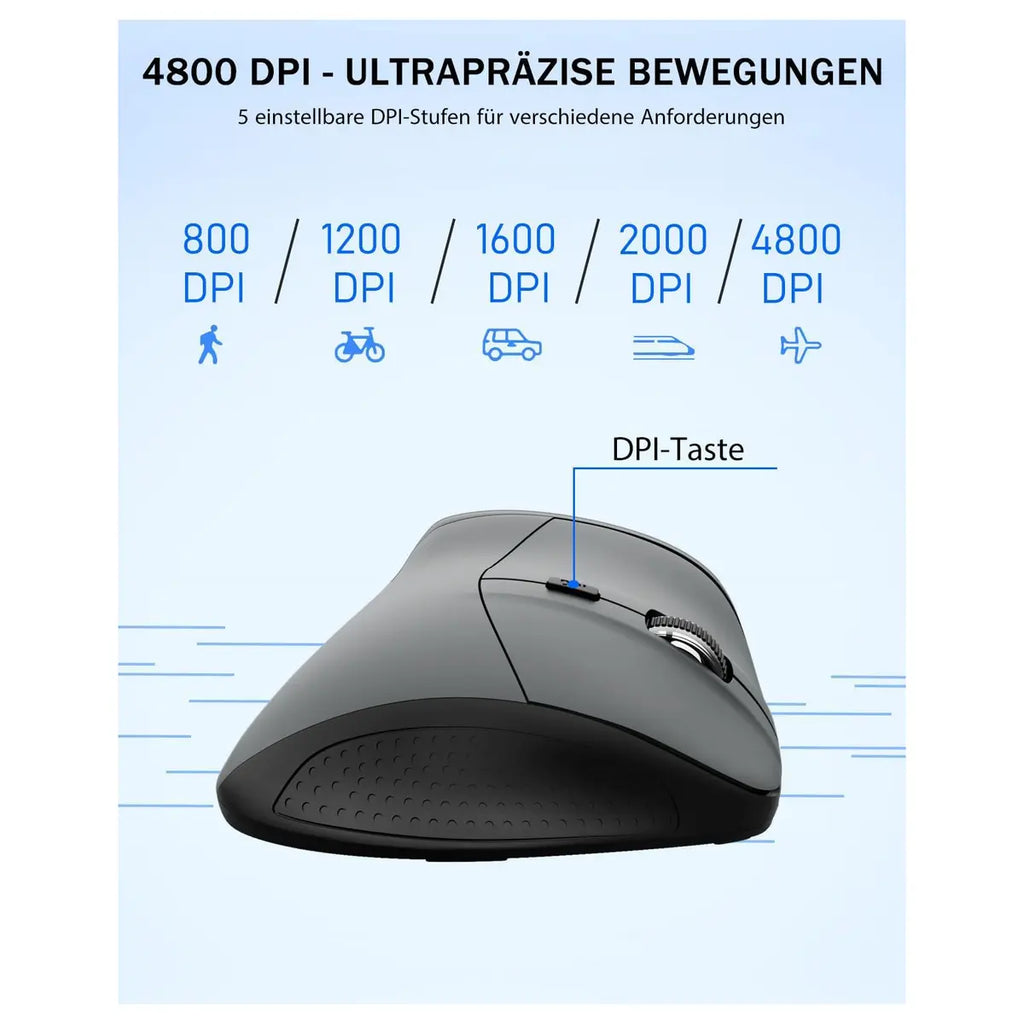 E-Yooso X45 Ergonomic Mouse, Wireless Vertical Mouse, Tri-Mode 2.4G and Bluetooth and Wired, 6 Buttons, 5 Adjustable DPI Levels Up to 4800 DPI, Black