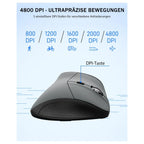 E-Yooso X45 Ergonomic Mouse, Wireless Vertical Mouse, Tri-Mode 2.4G and Bluetooth and Wired, 6 Buttons, 5 Adjustable DPI Levels Up to 4800 DPI, Black