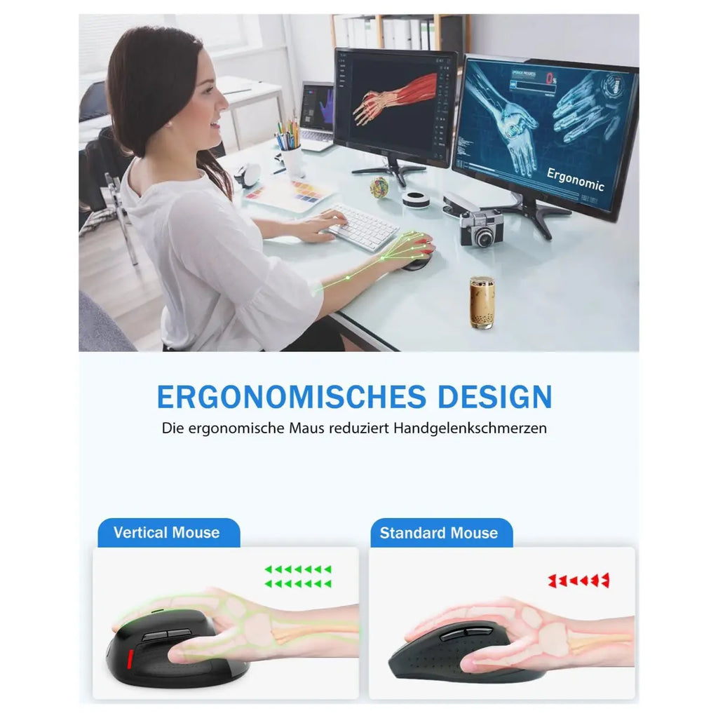 E-Yooso X45 Ergonomic Mouse, Wireless Vertical Mouse, Tri-Mode 2.4G and Bluetooth and Wired, 6 Buttons, 5 Adjustable DPI Levels Up to 4800 DPI, Black