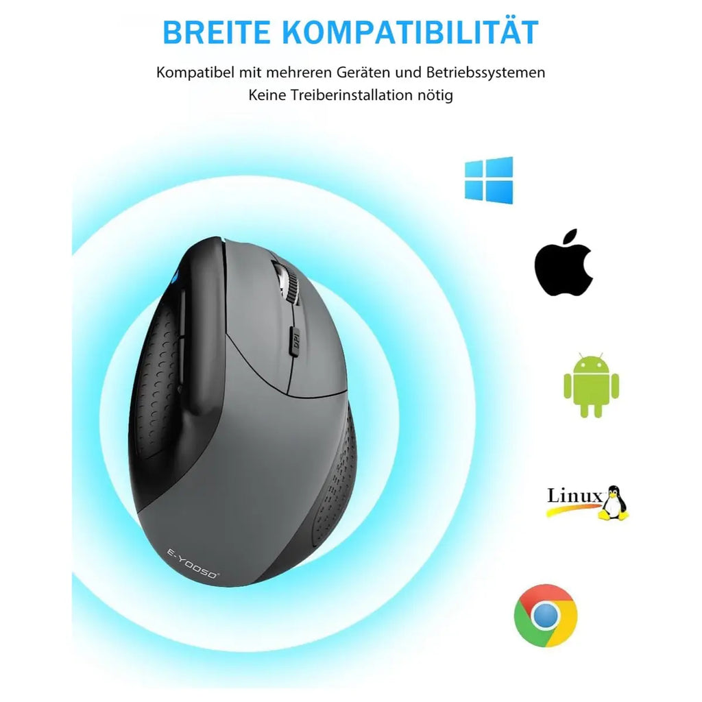 E-Yooso X45 Ergonomic Mouse, Wireless Vertical Mouse, Tri-Mode 2.4G and Bluetooth and Wired, 6 Buttons, 5 Adjustable DPI Levels Up to 4800 DPI, Black