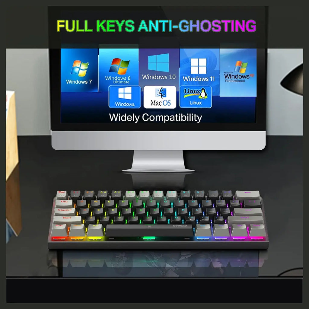 E-YOOSO Z-11 60% Wired Mechanical Gaming Keyboard, 61 Keys RGB Backlit Hot Swappable, Blue Switches, USB Type-C, for Windows and Mac OS, Black Grey