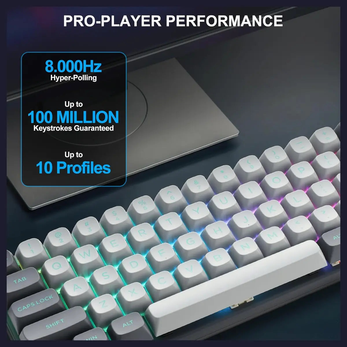 E-YOOSO HZ-61 Rapid Trigger Gaming Keyboard, 61 Keys Magnetic Switches With 0.1-4mm Adjustable Actuation, Dual-Point Actuation, Doubleshot PBT XDA Keycaps, RGB Backlit, Grey