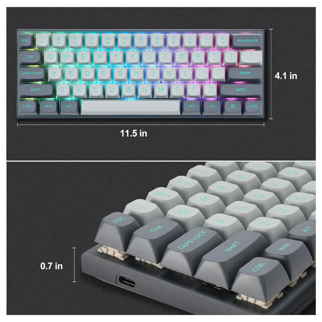 E-YOOSO HZ-61 Rapid Trigger Gaming Keyboard, 61 Keys Magnetic Switches With 0.1-4mm Adjustable Actuation, Dual-Point Actuation, Doubleshot PBT XDA Keycaps, RGB Backlit, Grey