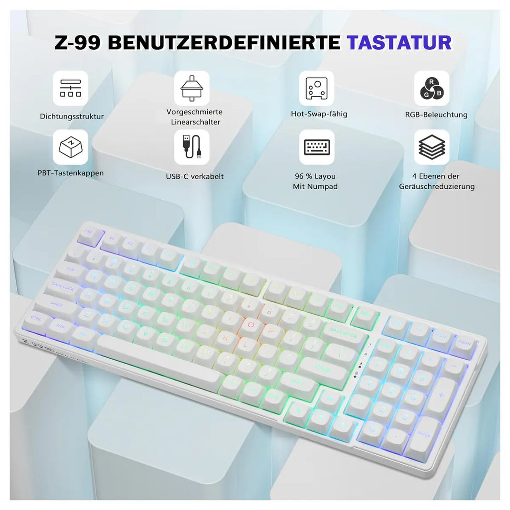 E-Yooso Z-99 Mechanical Keyboard, 99-Key QWERTY Full Layout, Hot Swappable 3-Pin and 5-Pin, Pre-Lubricated Linear Switches, Gasket Mount Soundproofing Foam, RGB 15 Effects