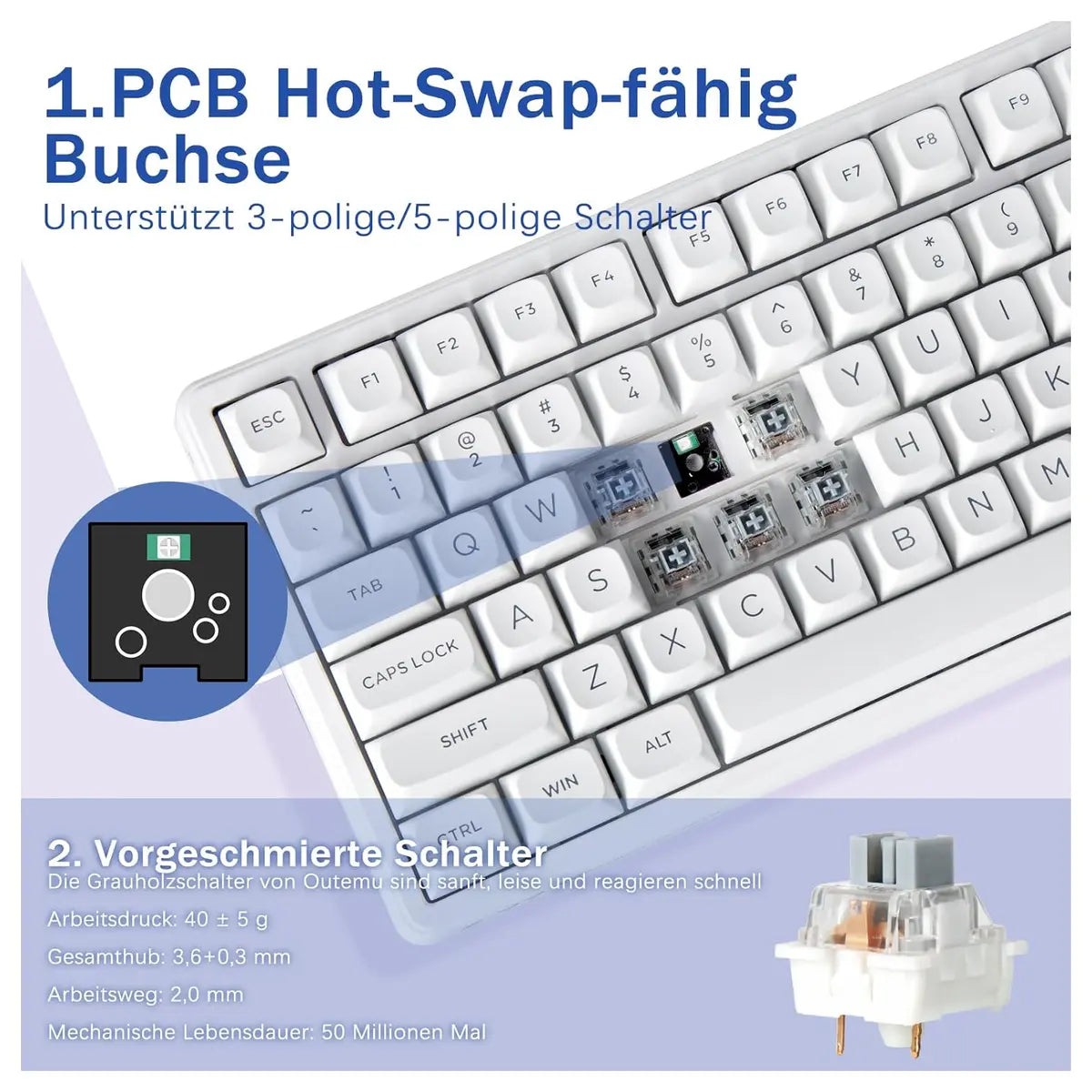 E-Yooso Z-99 Mechanical Keyboard, 99-Key QWERTY Full Layout, Hot Swappable 3-Pin and 5-Pin, Pre-Lubricated Linear Switches, Gasket Mount Soundproofing Foam, RGB 15 Effects
